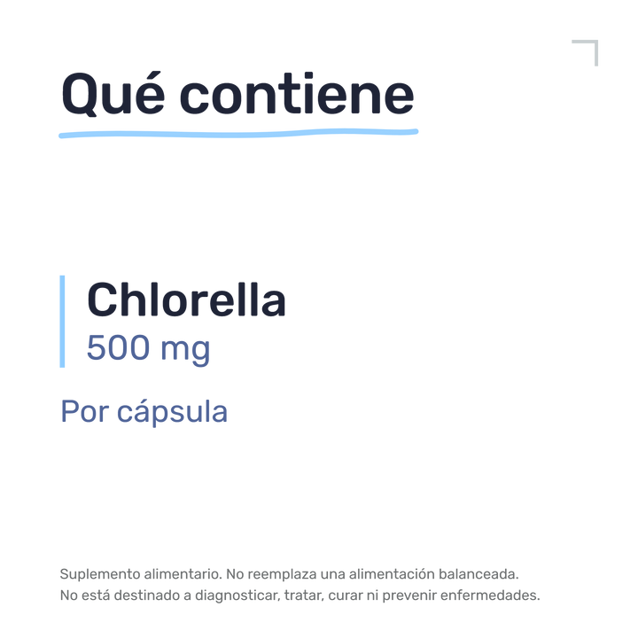 Chlorella 500 mg — Qué contiene: chlorella 500 mg, por cápsula