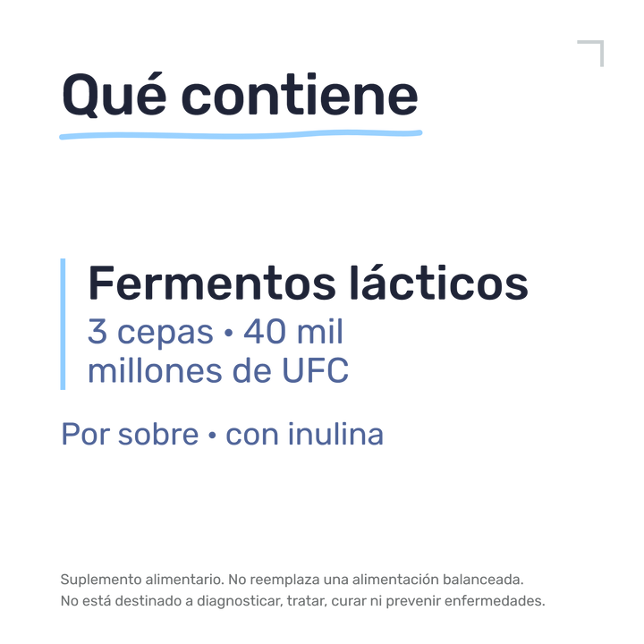 Lactibiane IKI — Qué contiene: fermentos lácticos 3 cepas, 40 mil millones de UFC, por sobre, con inulina