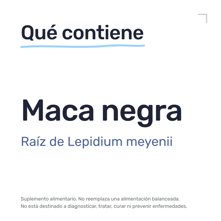 Maca Negra — Qué contiene: Maca negra: raíz de Lepidium meyenii