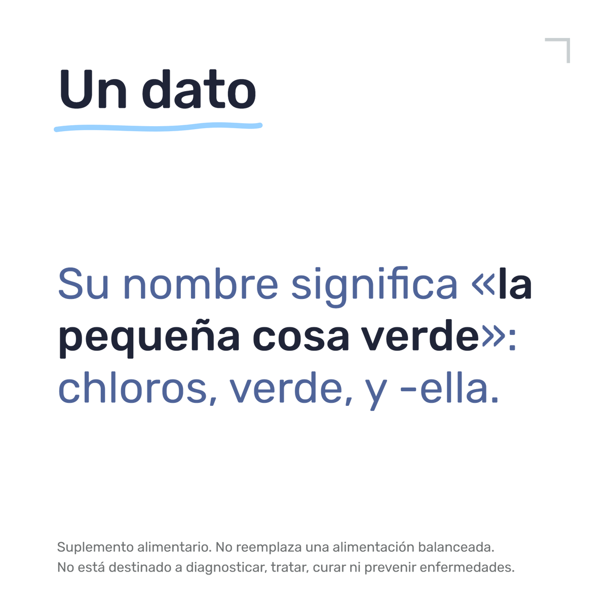 Chlorella 500 mg — Un dato: Su nombre significa «la pequeña cosa verde»: chloros, verde, y -ella.