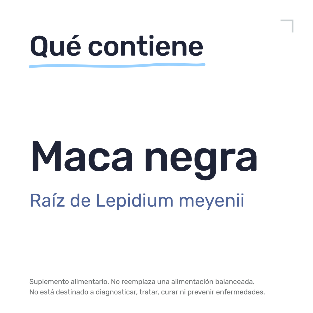 Maca Negra — Qué contiene: Maca negra: raíz de Lepidium meyenii