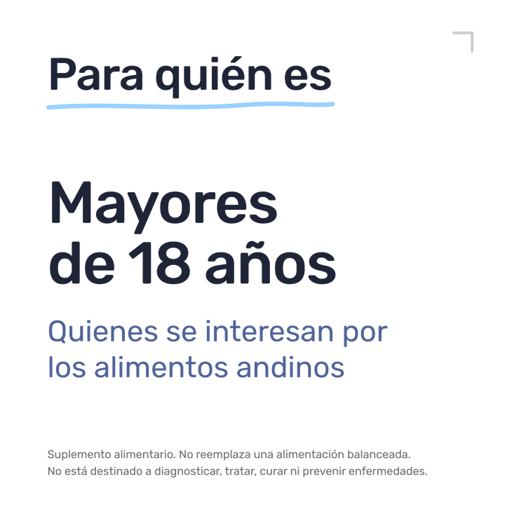 Maca Negra — Para quién es: mayores de 18 años. Quienes se interesan por los alimentos andinos